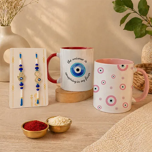 Evil Eye Protection Rakhi Mug Set For Bhaiya Bhabhi-Giftii