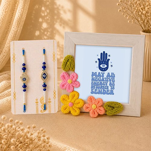 Handmade Blue Evil Eye Bhaiya Bhabhi Rakhi Gift-Giftii