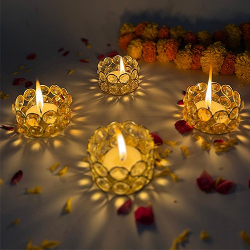 Four Decorative Crystal Tealight Candle Holders-Giftii
