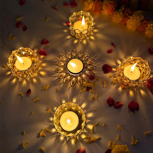 5 set of pearl and crystal tealight candle holders-Giftii