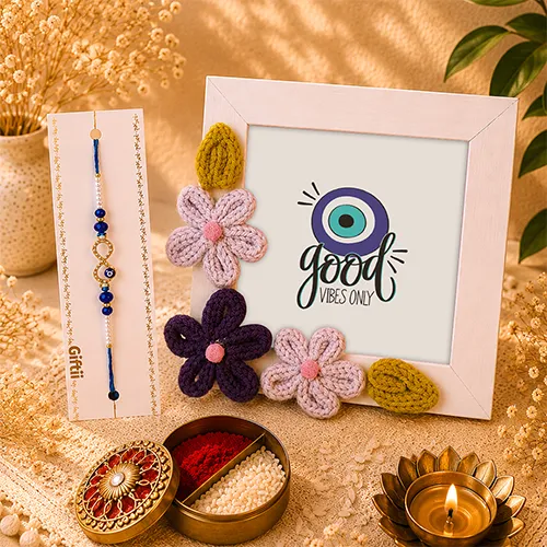 Positive Energy Rakhi Hamper with Crochet Frame-Giftii