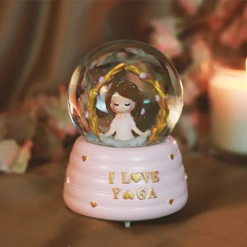 I Love Yoga Musical Crystal Snow Ball Gift (pink)-Giftii
