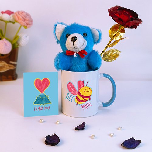 Bee Mine Blue Teddy Mug Gift for Couples-Giftii