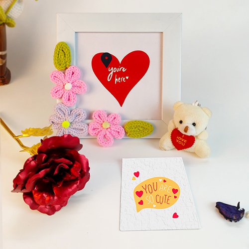 Valentine Cute Love Frame Set with Teddy & Card-Giftii