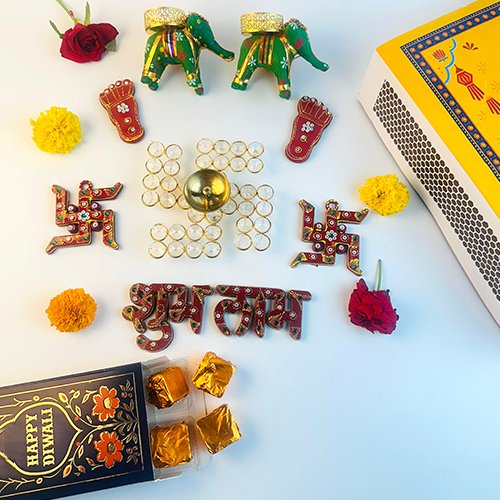 Festive Diwali Shubh Labh & Swastik Decorative Set with Footprint-Giftii