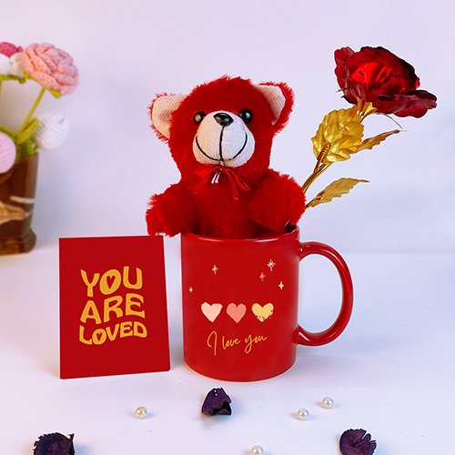 Teddy Mug Red Combo Valentine Gift-Giftii
