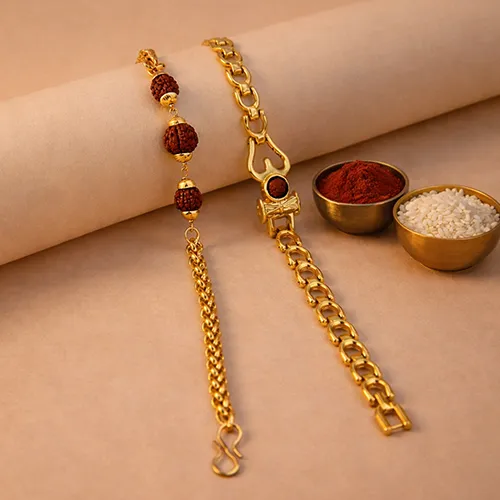 Rudraksha Royal Bracelet Rakhi Set For Bhaiya & Bhabhi-Giftii
