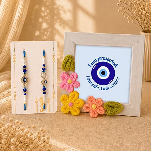 Blue Evil Eye Bhaiya Bhabhi Rakhi Set-Giftii