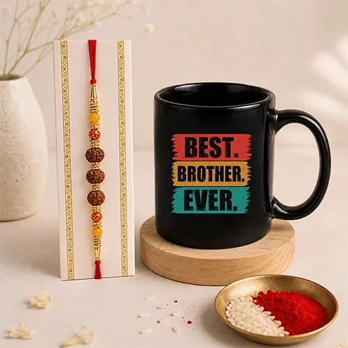 Best Brother Ever Rudraksha Rakhi Mug Combo-Giftii
