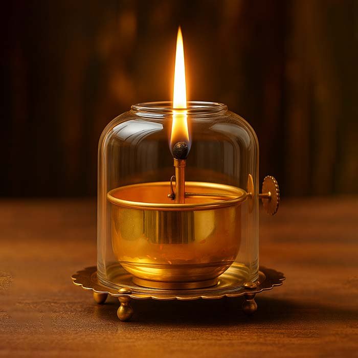 Traditional Glass-Covered Brass Akhand Diya with a Long-Lasting Flame for Meditation and Puja-Giftii