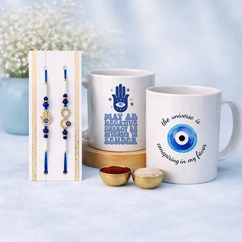 Nazar Protection Rakhi Mug Set For Bhaiya & Bhabhi-Giftii