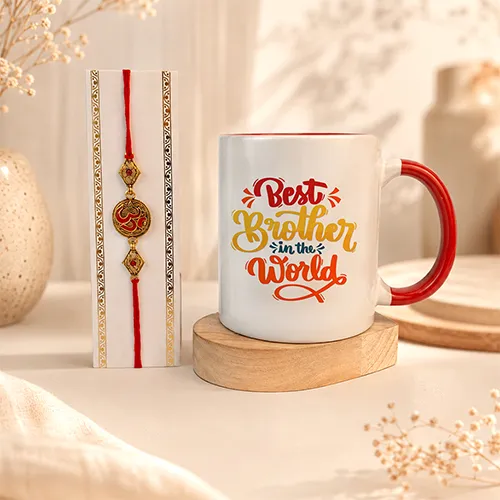 Traditional Om Rakhi with Best Brother Coffee Mug Set-Giftii