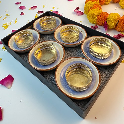 Ceramic Tealight Holders with Gift Box (Set of 6)-Giftii