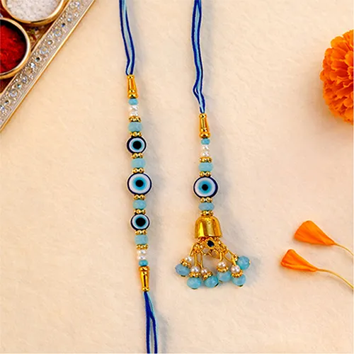 Blue Nazar Rakhi Lumba Set for Bhaiya Bhabhi Rakhi Set-Giftii