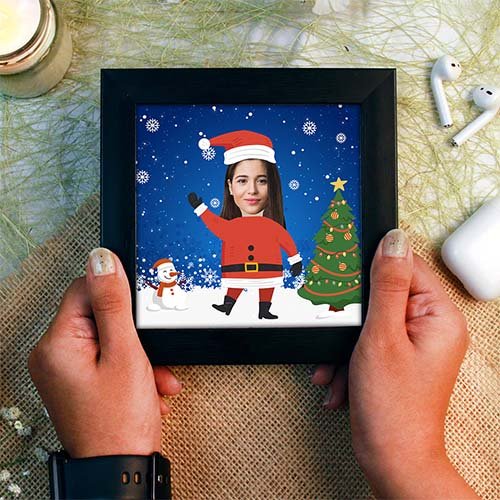 Personalized Santa Caricature Frame – Female Edition-Giftii