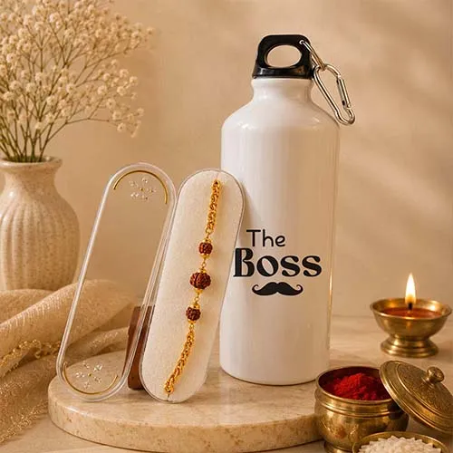 Designer Boss Brother Rakhi & Utility Sipper Bottle Set-Giftii
