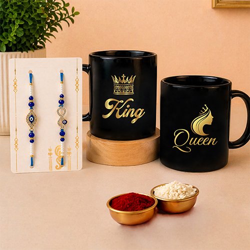 King Queen Evil Eye Couple Rakhi Set-Giftii