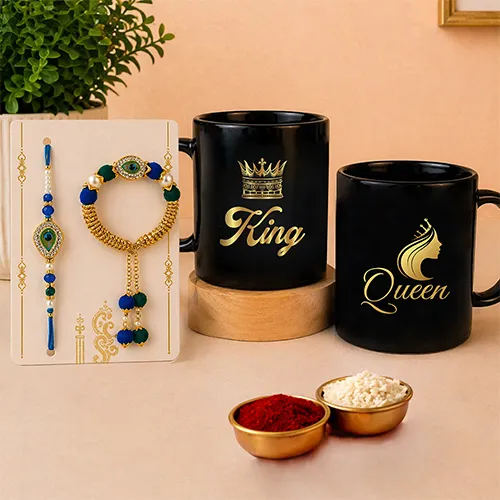 Royal King Queen Rakhi Mug Combo for Bhaiya Bhabhi-Giftii
