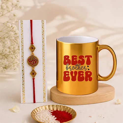 Divine Om Rakhi with Luxury Golden Mug-Giftii