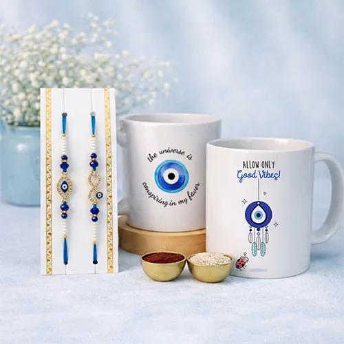 Good Vibes Only Rakhi Mug Set for Bhaiya Bhabhi-Giftii