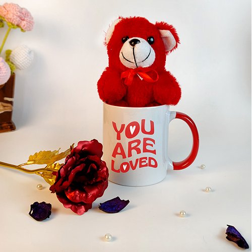 Red Teddy with Love Mug & Rose couple Gift Set-Giftii