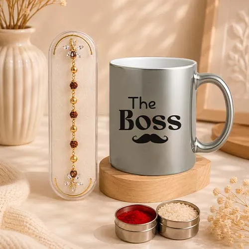 Stylish Boss Bhaiya Mug with Designer Rakhi Gift Set-Giftii
