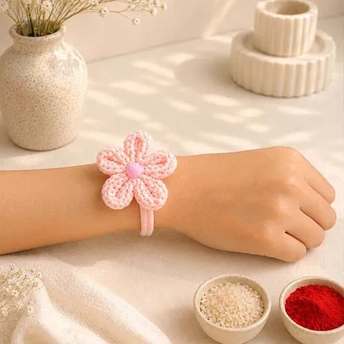 Handmade Crochet Floral Rakhi-Giftii