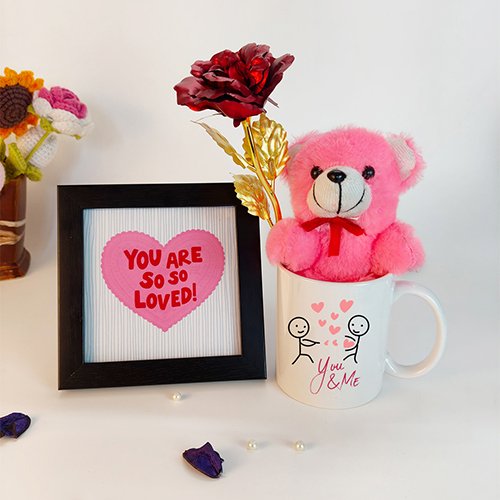 Valentine Love Hamper with Teddy, Mug & Love Frame Gift Set-Giftii