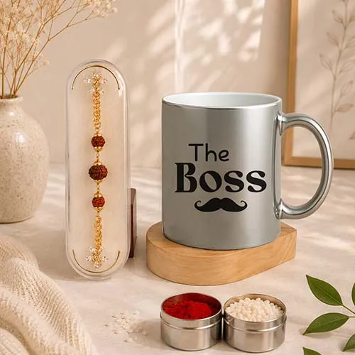 Royal Rudraksha Rakhi and Boss Mug For Brother-Giftii