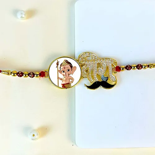 Stone Studded Veera Rakhi with Bal Ganesha Charm-Giftii