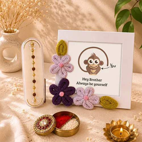 Brother Love Rakhi Hamper with Crochet Frame-Giftii