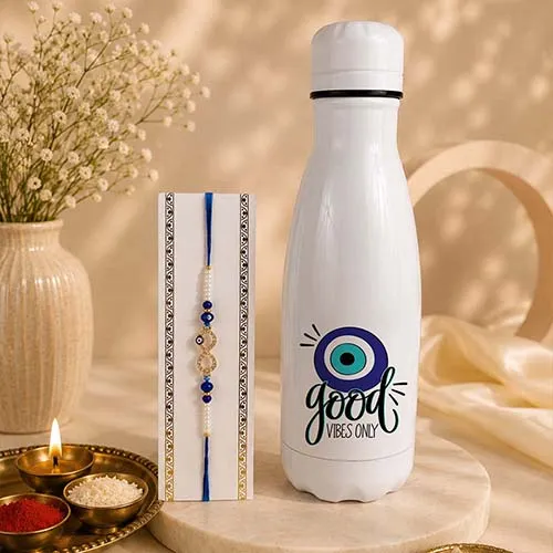 Nazar Shield Rakhi & Positive Energy Bottle Combo For Brother-Giftii