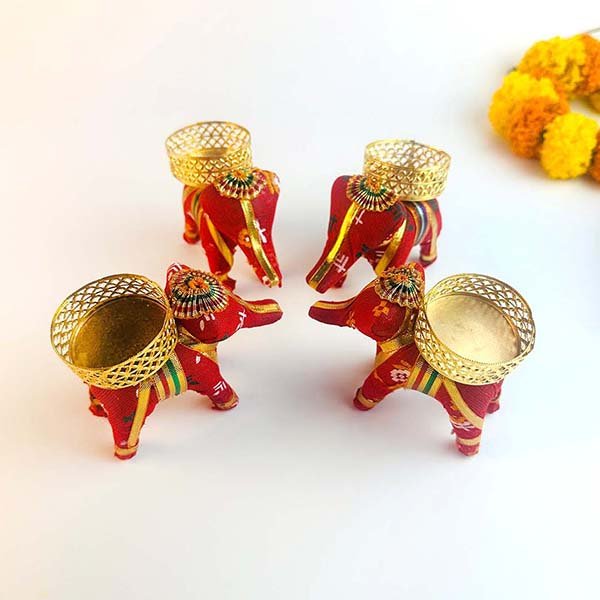 Ethnic Chic Elephant T-Light Candle Set (4 Pcs)-Giftii
