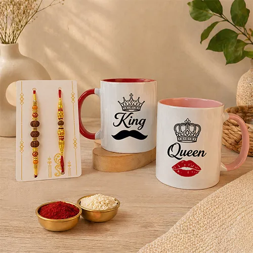 Premium King Queen Mug Rakhi Set-Giftii