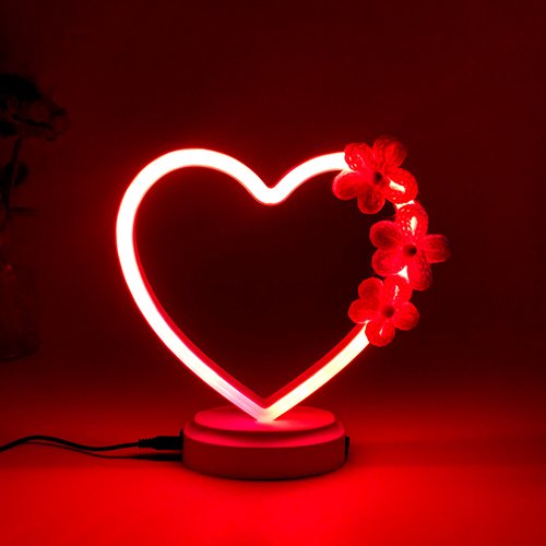 Heart Glow LED Lamp with Crochet Flower Design-Giftii