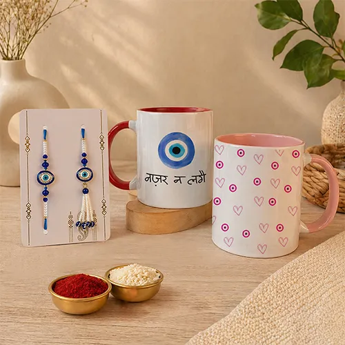 Bhaiya Bhabhi Rakhi With Cute Nazar Protection Mug-Giftii