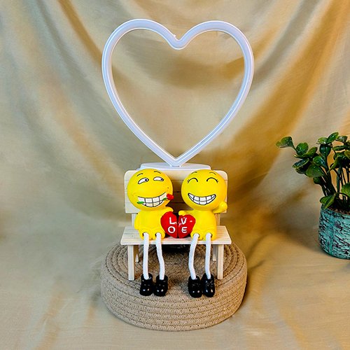 Romantic Couple Gift Hamper Emoji Couple With Neon Led Lamp-Giftii