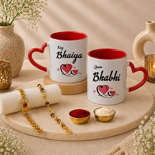 Love Theme Couple Mug Rakhi Set for Bhai Bhabhi-Giftii