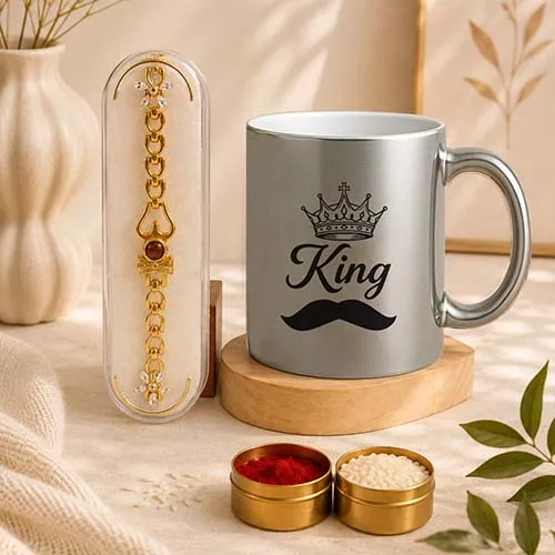 Stylish King Mug and Rakhi Set for Brother-Giftii