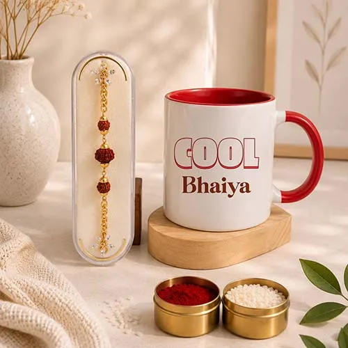 Designer Rakhi with Cool Bhaiya Mug Gift Set-Giftii