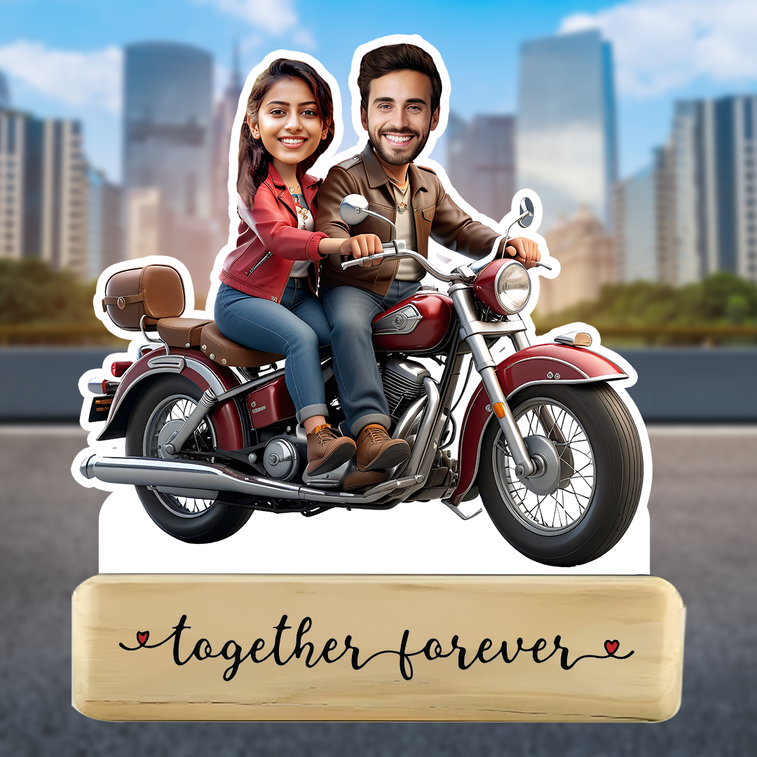 Couple on Bike Caricature – Love on the Go!