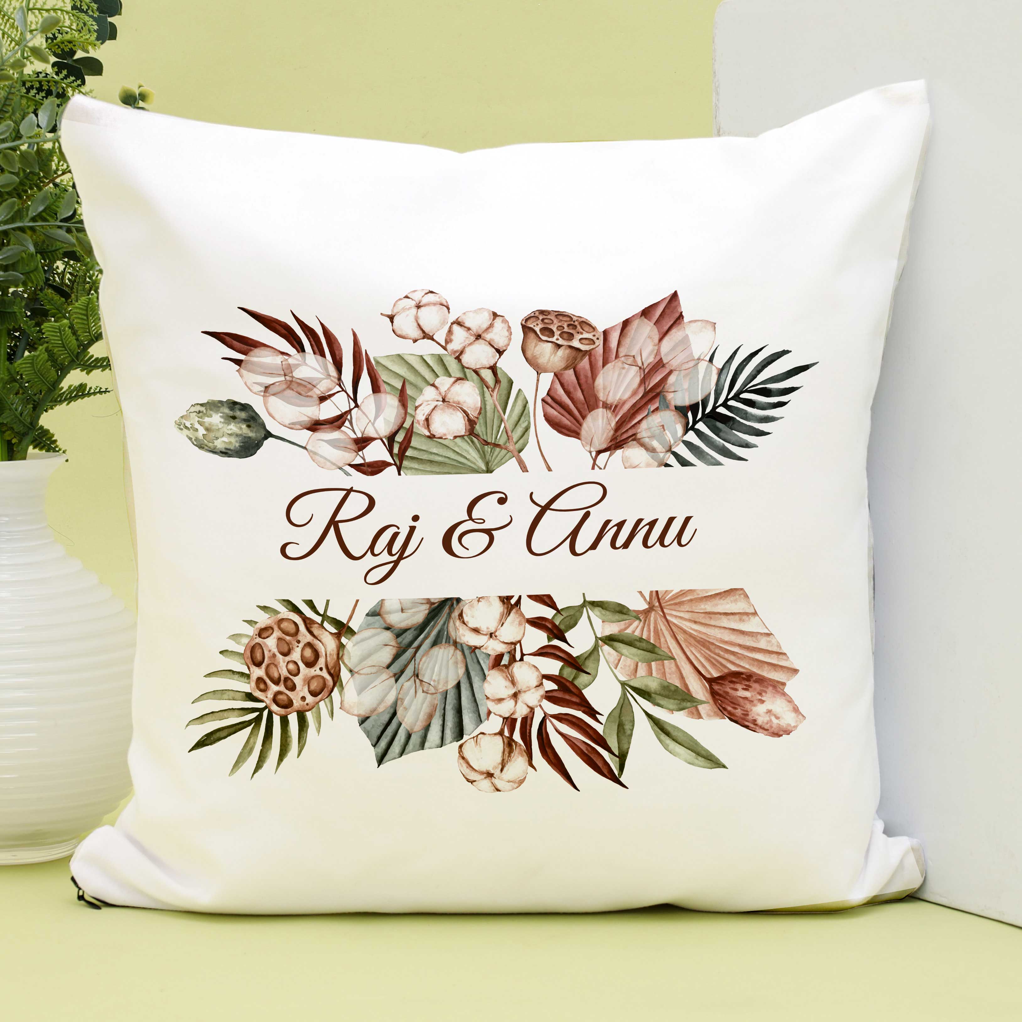 Floral Couple Name Personalized Pillow